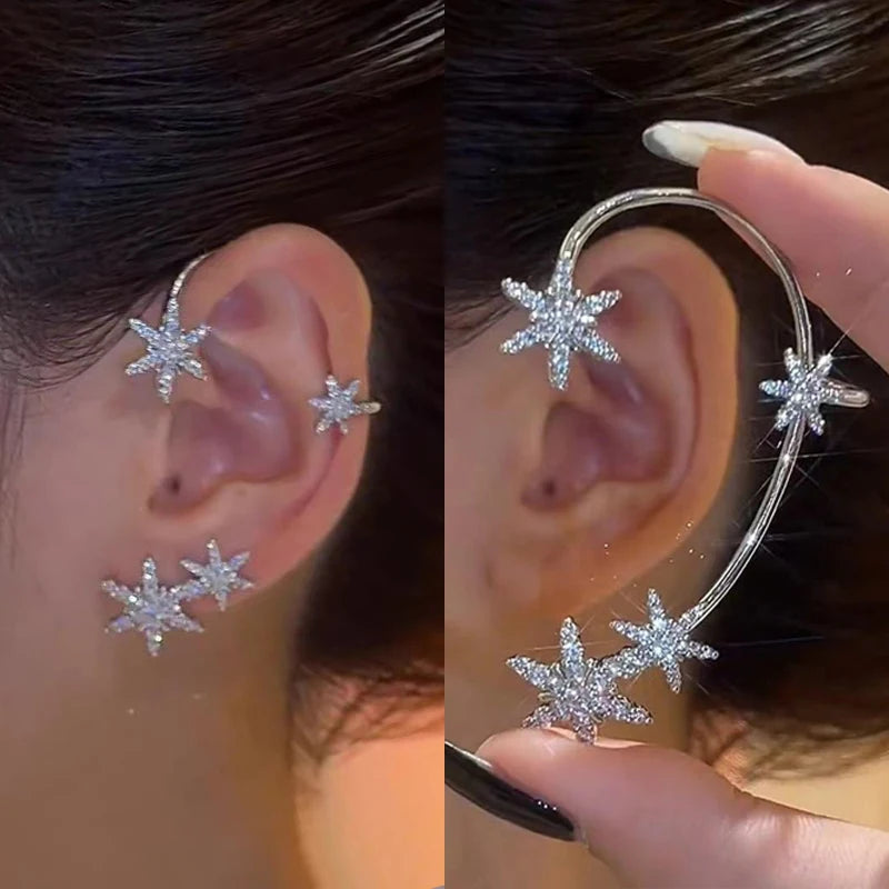 Wolexhany Star Butterfly Clip Earrings – Sparkling Crystal Tassel, No Piercing
