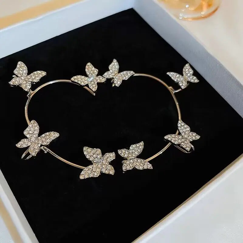 Wolexhany Star Butterfly Clip Earrings – Sparkling Crystal Tassel, No Piercing