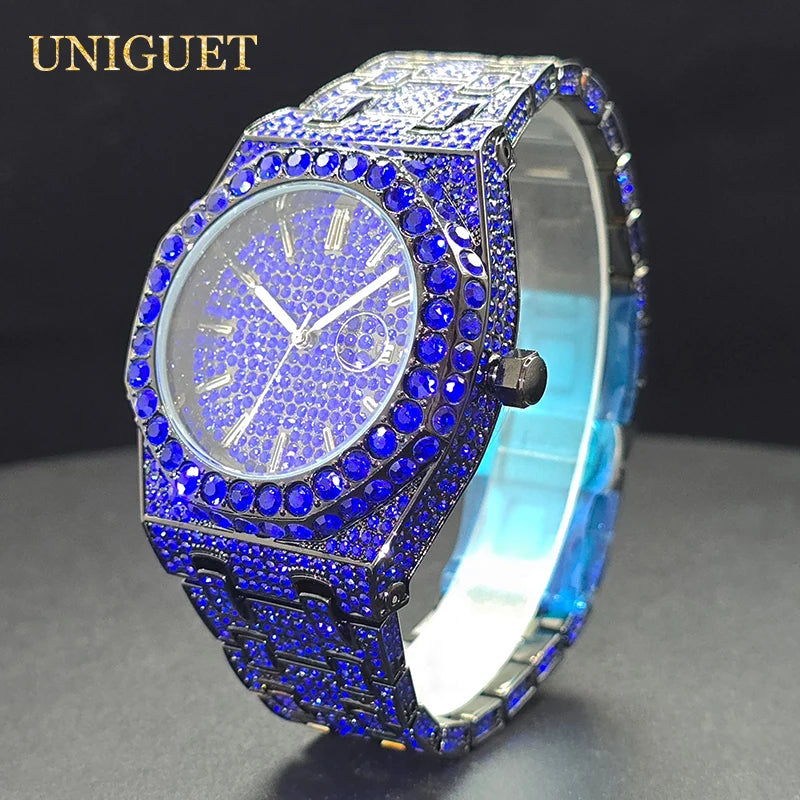 Watches For Men Octagonal Case Luxury Diamond Men's Watch With Big Zircon Bezel Fashion Hip Hop Hand Clock