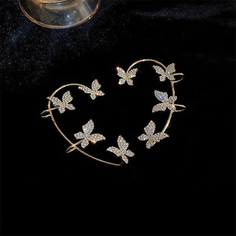 Wolexhany Star Butterfly Clip Earrings – Sparkling Crystal Tassel, No Piercing