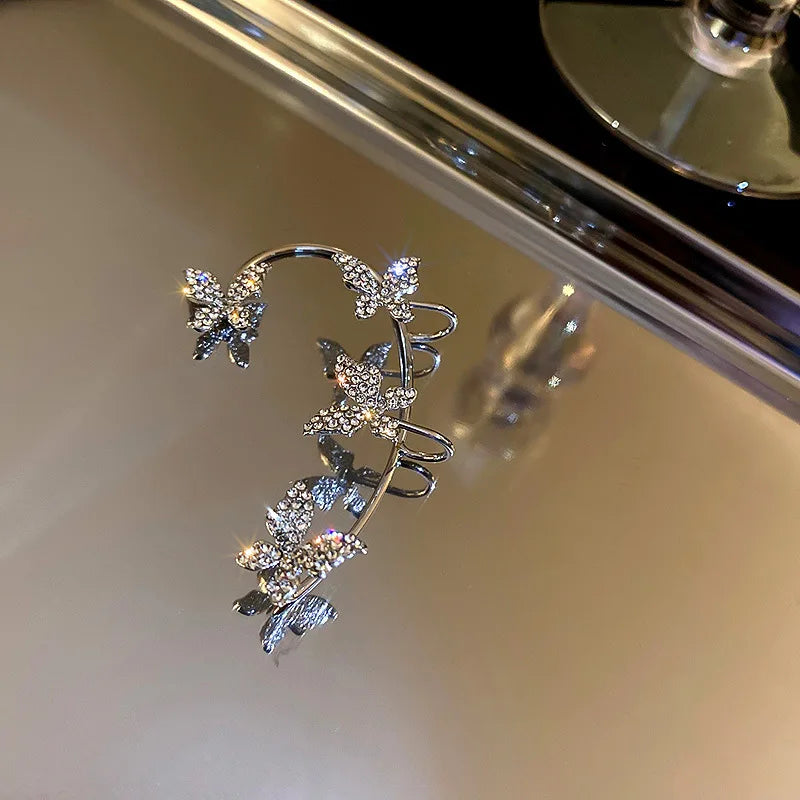 Wolexhany Star Butterfly Clip Earrings – Sparkling Crystal Tassel, No Piercing