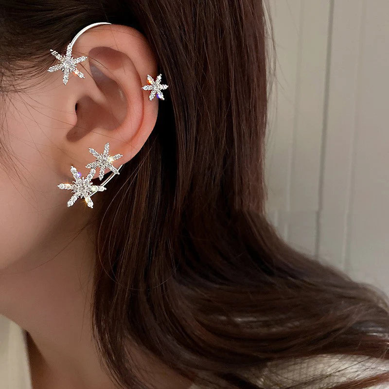 Wolexhany Star Butterfly Clip Earrings – Sparkling Crystal Tassel, No Piercing