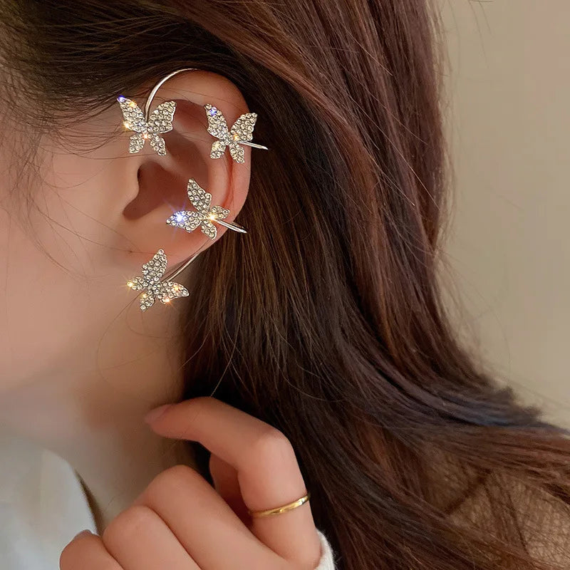 Wolexhany Star Butterfly Clip Earrings – Sparkling Crystal Tassel, No Piercing
