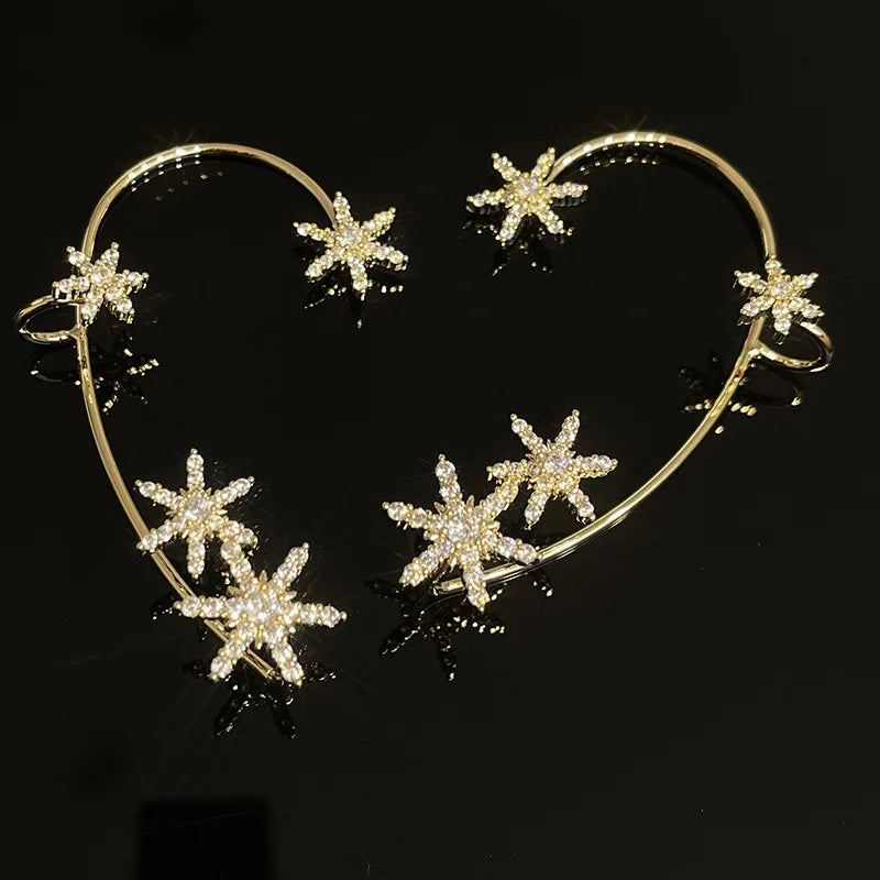 Wolexhany Star Butterfly Clip Earrings – Sparkling Crystal Tassel, No Piercing