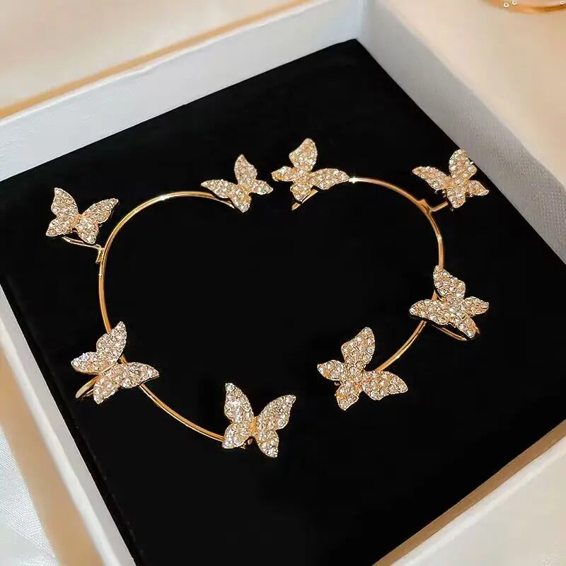 Wolexhany Star Butterfly Clip Earrings – Sparkling Crystal Tassel, No Piercing