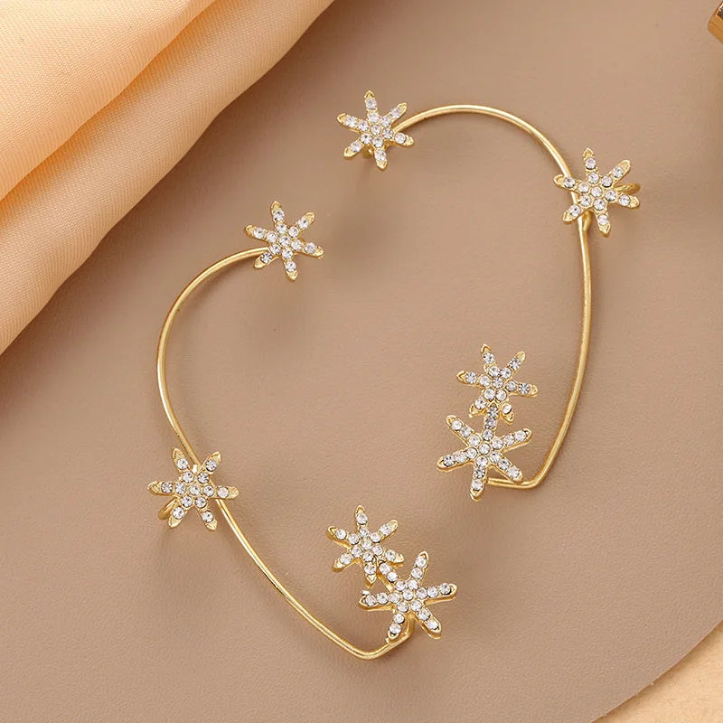 Wolexhany Star Butterfly Clip Earrings – Sparkling Crystal Tassel, No Piercing