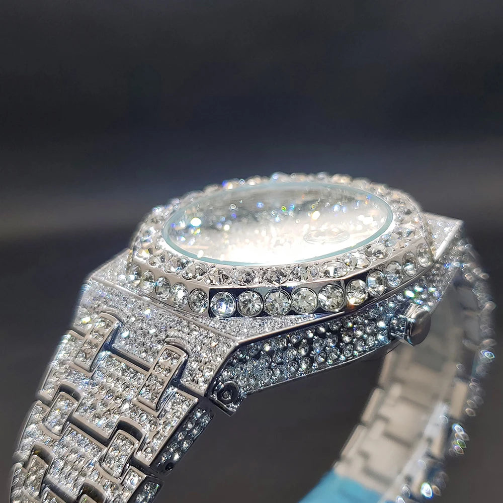 Watches For Men Octagonal Case Luxury Diamond Men's Watch With Big Zircon Bezel Fashion Hip Hop Hand Clock