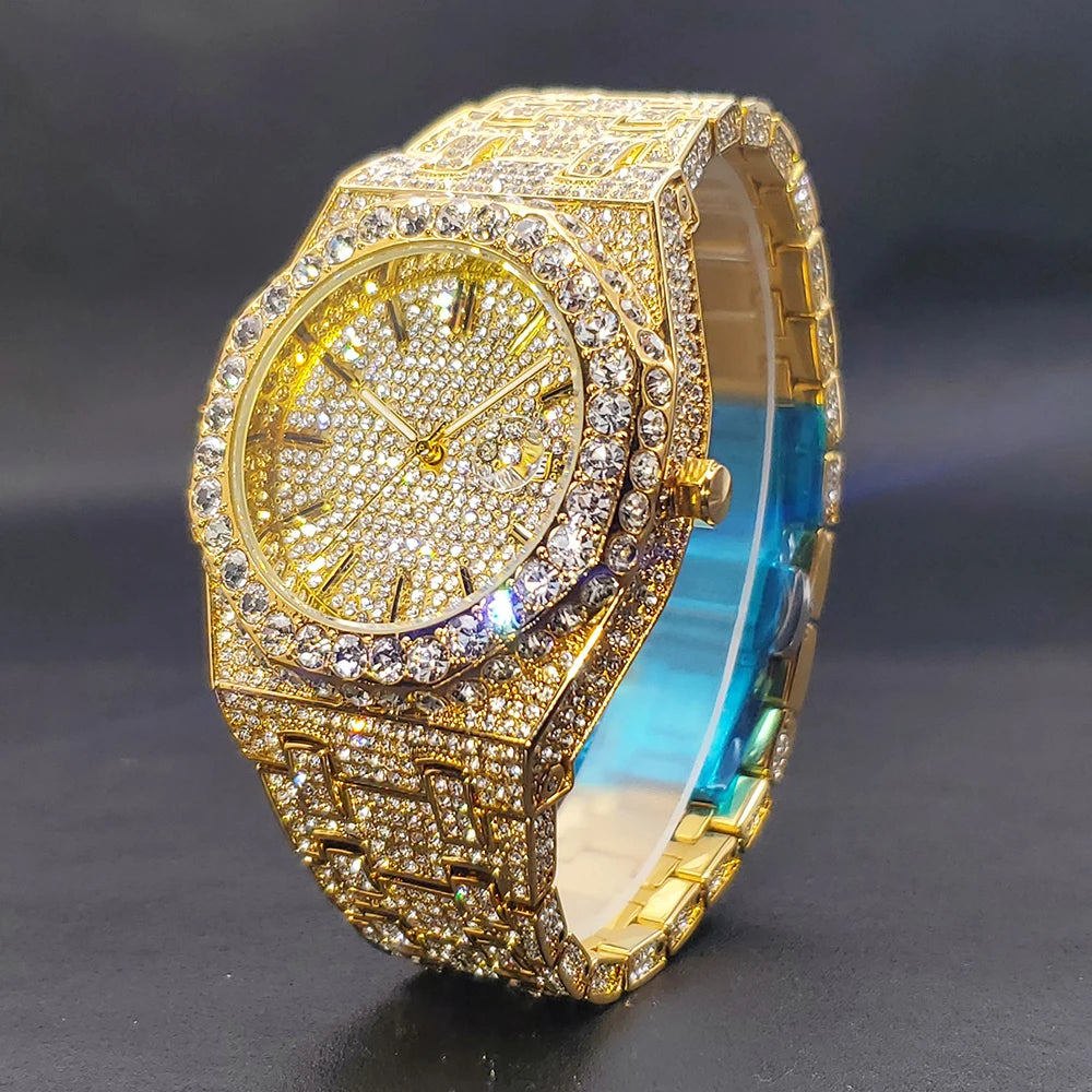 Watches For Men Octagonal Case Luxury Diamond Men's Watch With Big Zircon Bezel Fashion Hip Hop Hand Clock