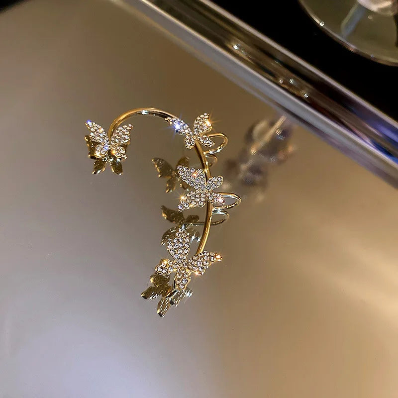 Wolexhany Star Butterfly Clip Earrings – Sparkling Crystal Tassel, No Piercing