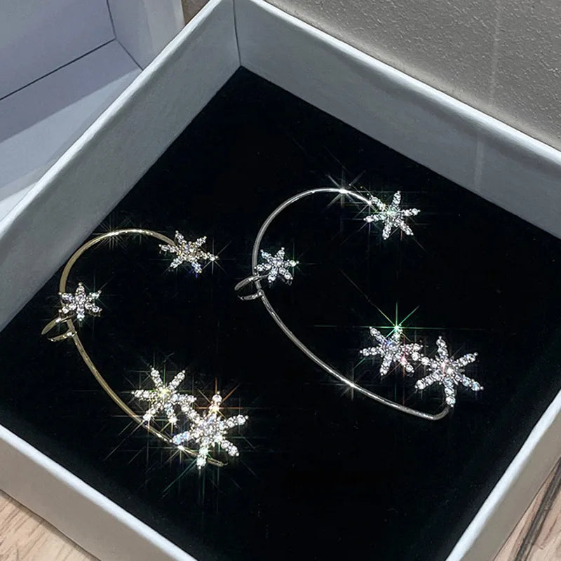 Wolexhany Star Butterfly Clip Earrings – Sparkling Crystal Tassel, No Piercing