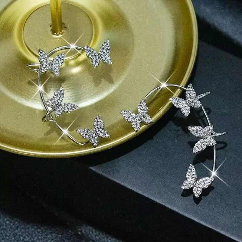 Wolexhany Star Butterfly Clip Earrings – Sparkling Crystal Tassel, No Piercing