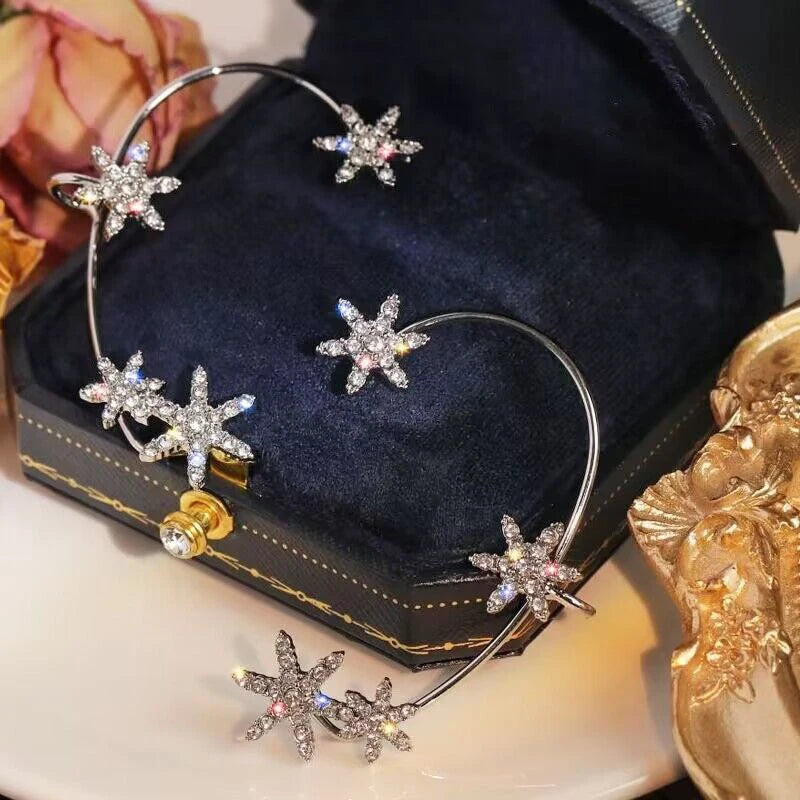 Wolexhany Star Butterfly Clip Earrings – Sparkling Crystal Tassel, No Piercing