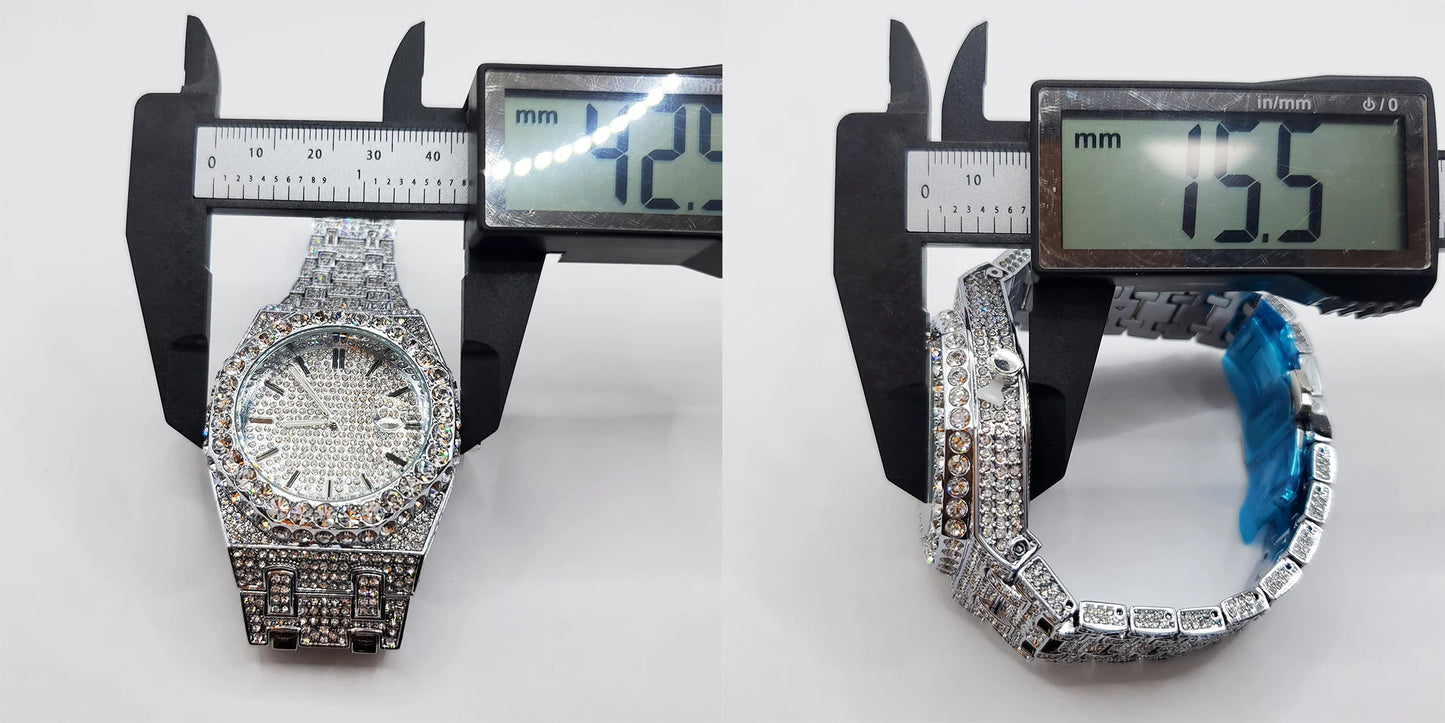 Watches For Men Octagonal Case Luxury Diamond Men's Watch With Big Zircon Bezel Fashion Hip Hop Hand Clock