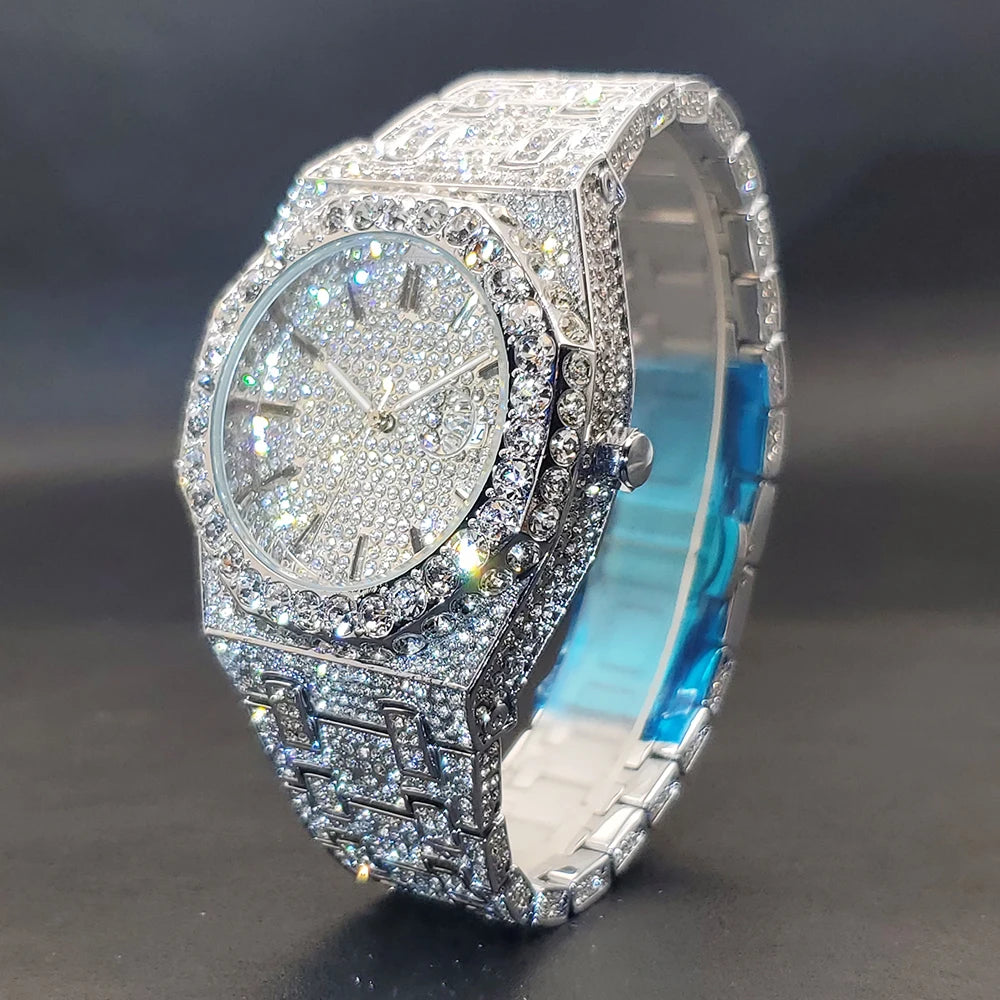 Watches For Men Octagonal Case Luxury Diamond Men's Watch With Big Zircon Bezel Fashion Hip Hop Hand Clock