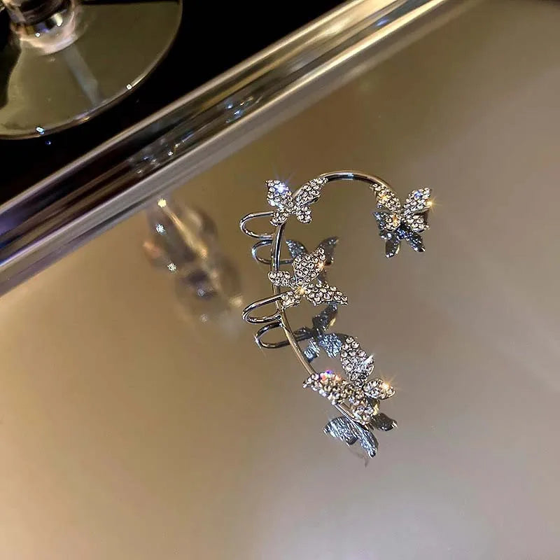 Wolexhany Star Butterfly Clip Earrings – Sparkling Crystal Tassel, No Piercing