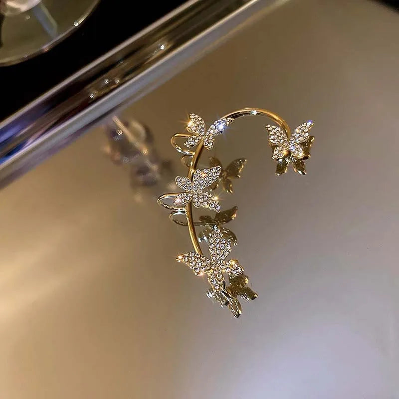 Wolexhany Star Butterfly Clip Earrings – Sparkling Crystal Tassel, No Piercing