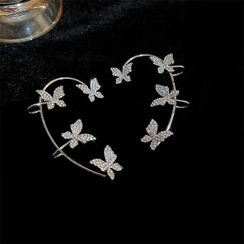 Wolexhany Star Butterfly Clip Earrings – Sparkling Crystal Tassel, No Piercing