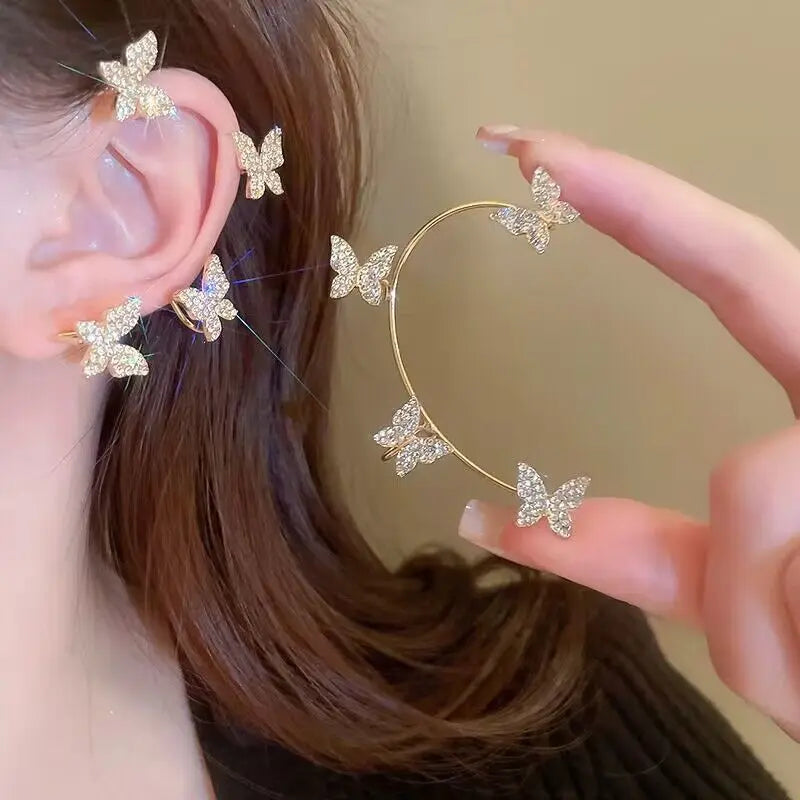 Wolexhany Star Butterfly Clip Earrings – Sparkling Crystal Tassel, No Piercing