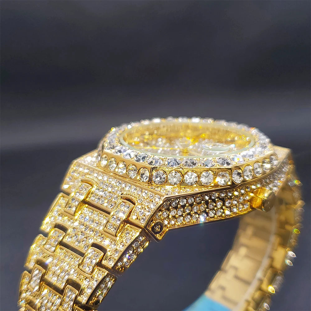 Watches For Men Octagonal Case Luxury Diamond Men's Watch With Big Zircon Bezel Fashion Hip Hop Hand Clock