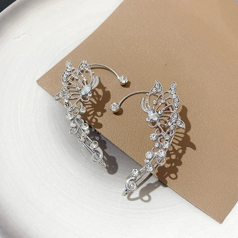 Wolexhany Star Butterfly Clip Earrings – Sparkling Crystal Tassel, No Piercing