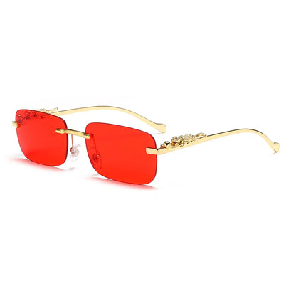 Rimless Leopard Head Sunglasses – Retro Rectangle Frameless Shades