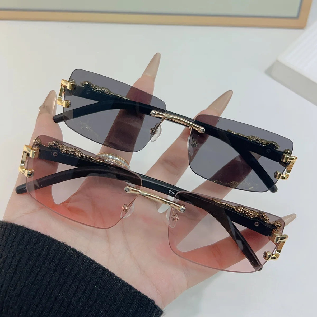 Frameless Rectangular Sunglasses – Unisex Vintage Style Shades