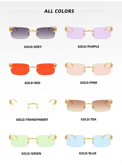 Rimless Leopard Head Sunglasses – Retro Rectangle Frameless Shades
