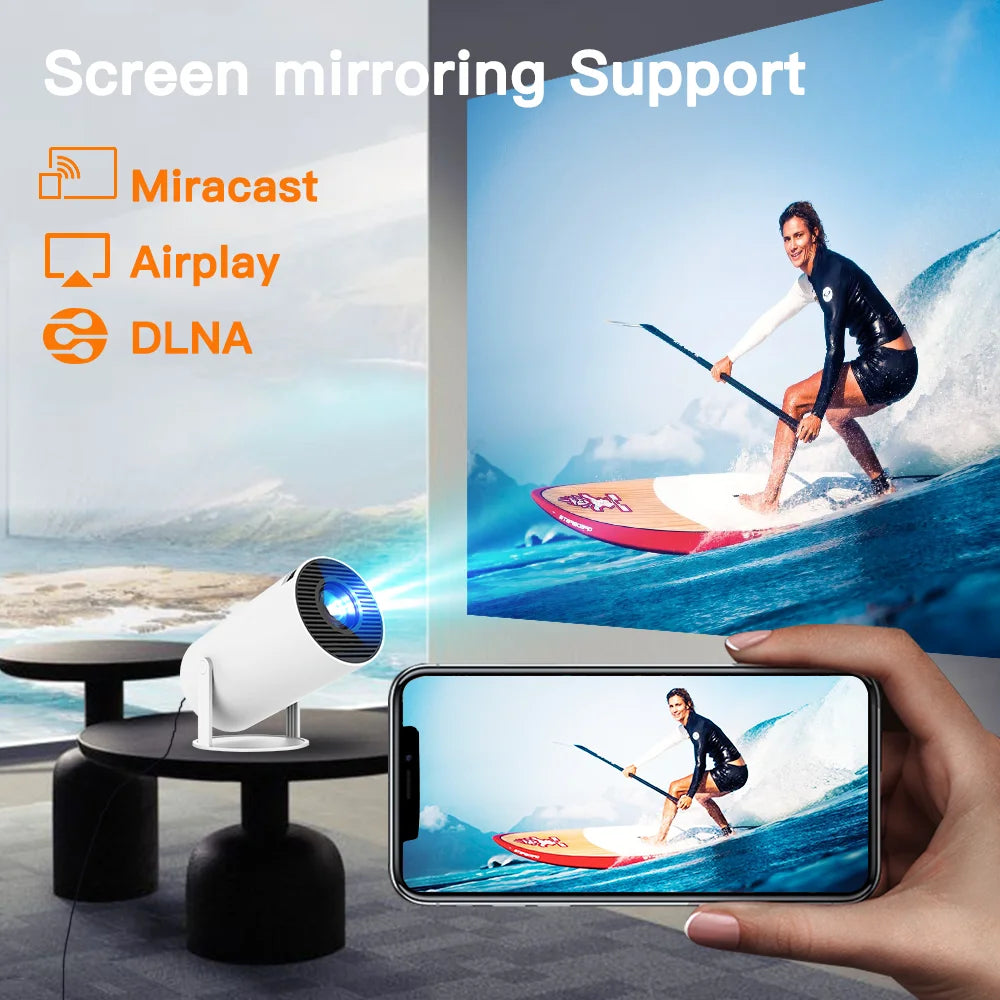 Mini Projector 720P HD, 4K Support Auto-Focus & Keystone, Android 11.0, WiFi 6, BT 5.4, 10,000+ Apps – Portable Home Theater