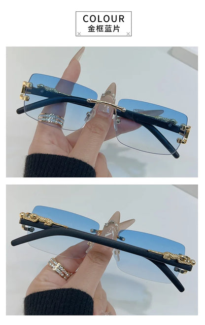Frameless Rectangular Sunglasses – Unisex Vintage Style Shades