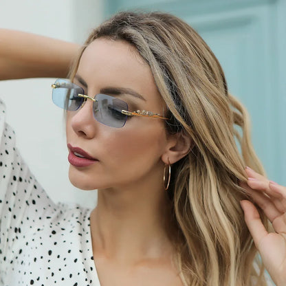 Rimless Leopard Head Sunglasses – Retro Rectangle Frameless Shades