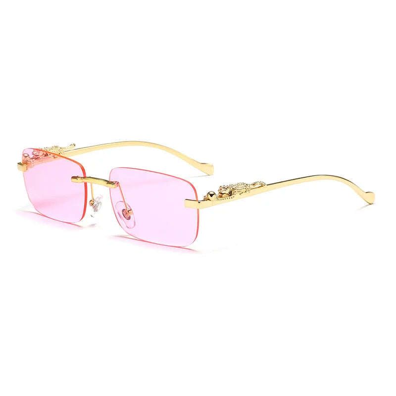 Rimless Leopard Head Sunglasses – Retro Rectangle Frameless Shades