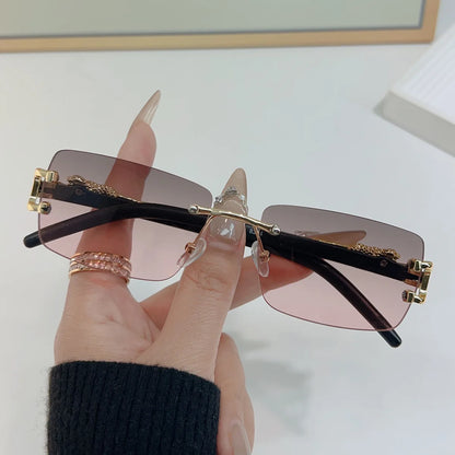 Frameless Rectangular Sunglasses – Unisex Vintage Style Shades