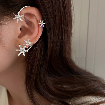 Wolexhany Star Butterfly Clip Earrings – Sparkling Crystal Tassel, No Piercing
