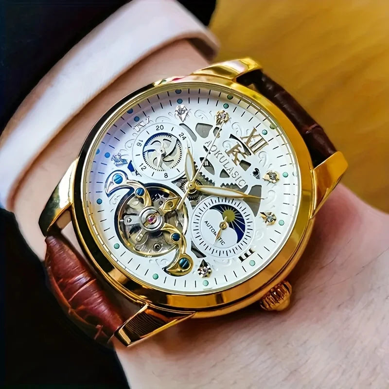 Montre homme tourbillon automatique – Mécanique pure, sertie de diamants, avec phase de lune et étanchéité