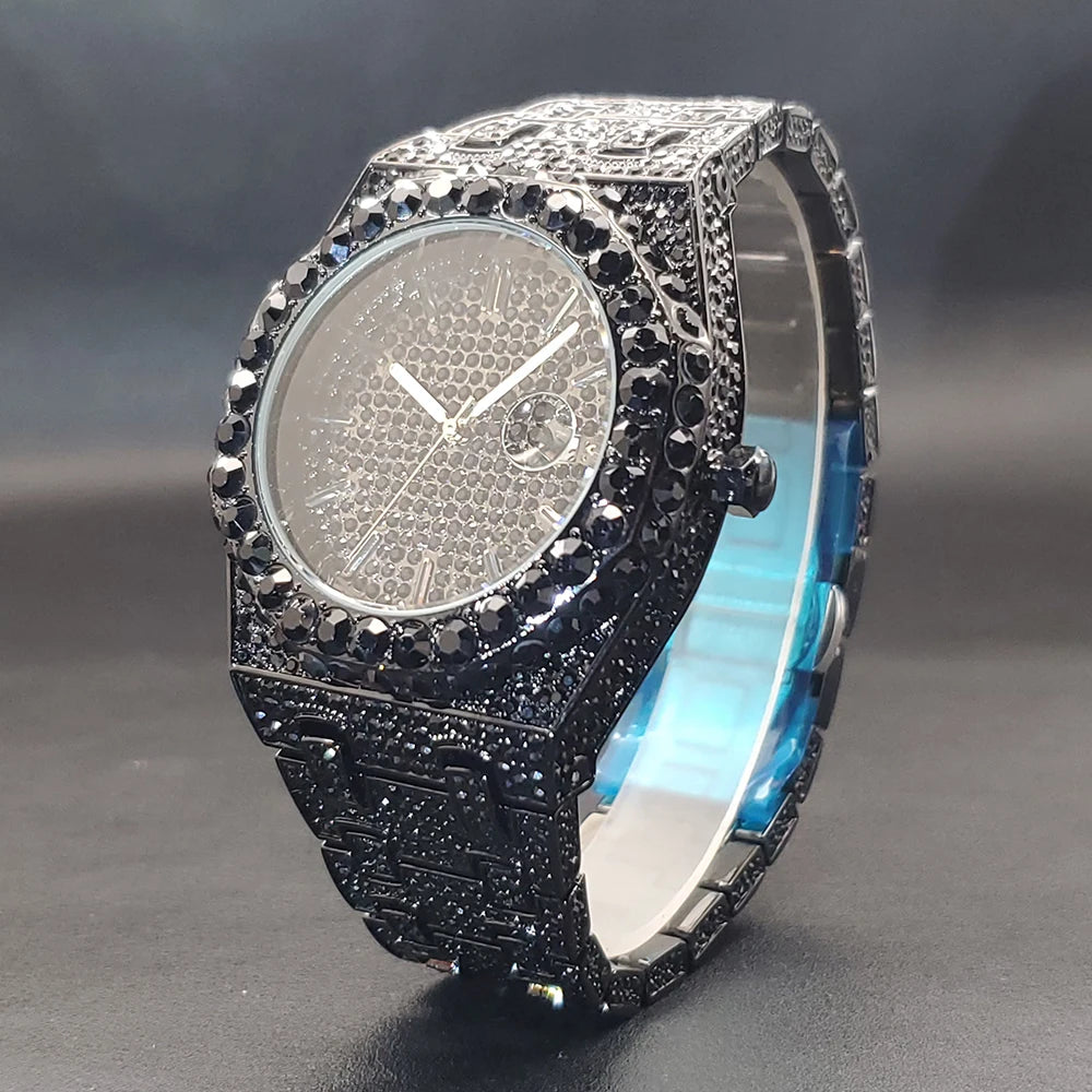 Watches For Men Octagonal Case Luxury Diamond Men's Watch With Big Zircon Bezel Fashion Hip Hop Hand Clock
