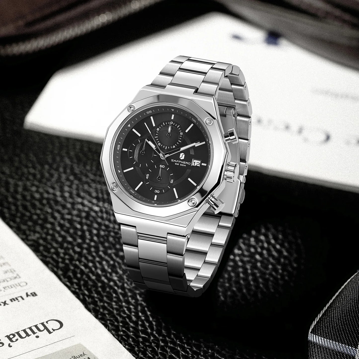Montre homme SAPPHERO – Chronographe sport de luxe, mode et étanche, idéale en cadeau