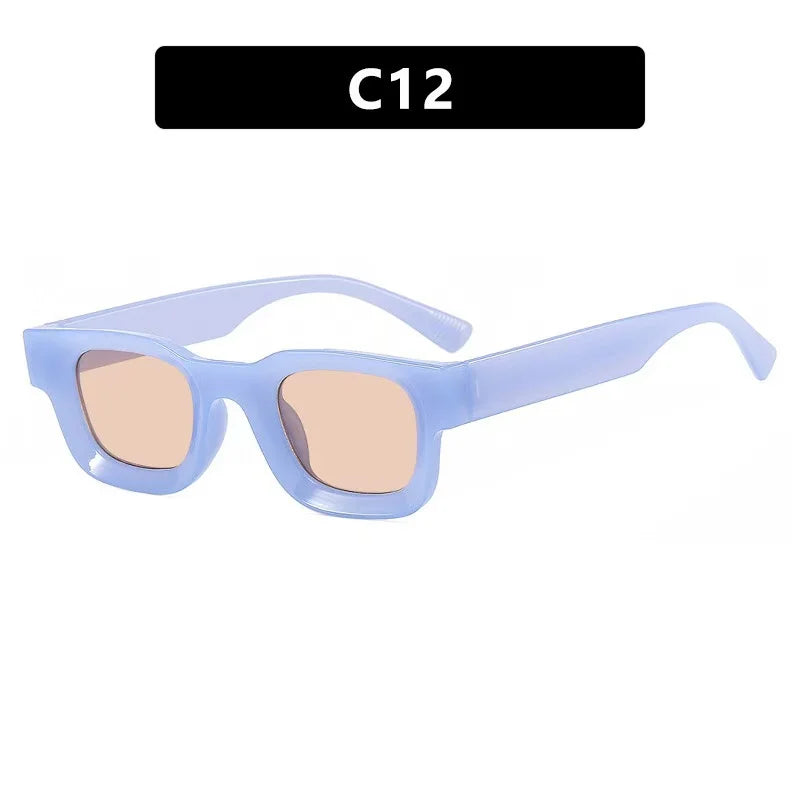 Unisex Small Rectangle Sunglasses – Thick Frame UV400 Shades
