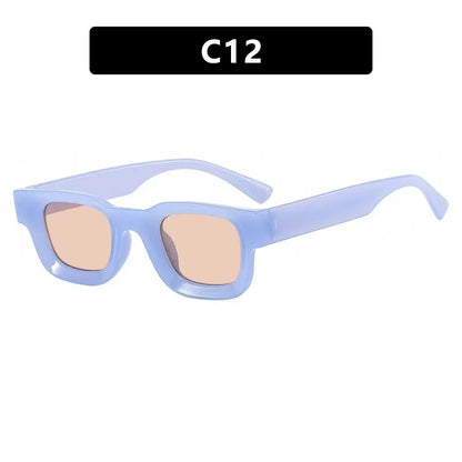 Unisex Small Rectangle Sunglasses – Thick Frame UV400 Shades