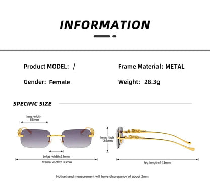 Rimless Leopard Head Sunglasses – Retro Rectangle Frameless Shades