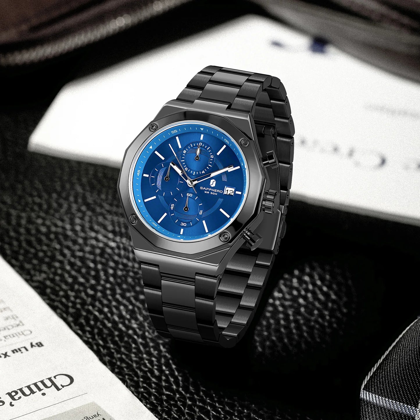 Montre homme SAPPHERO – Chronographe sport de luxe, mode et étanche, idéale en cadeau