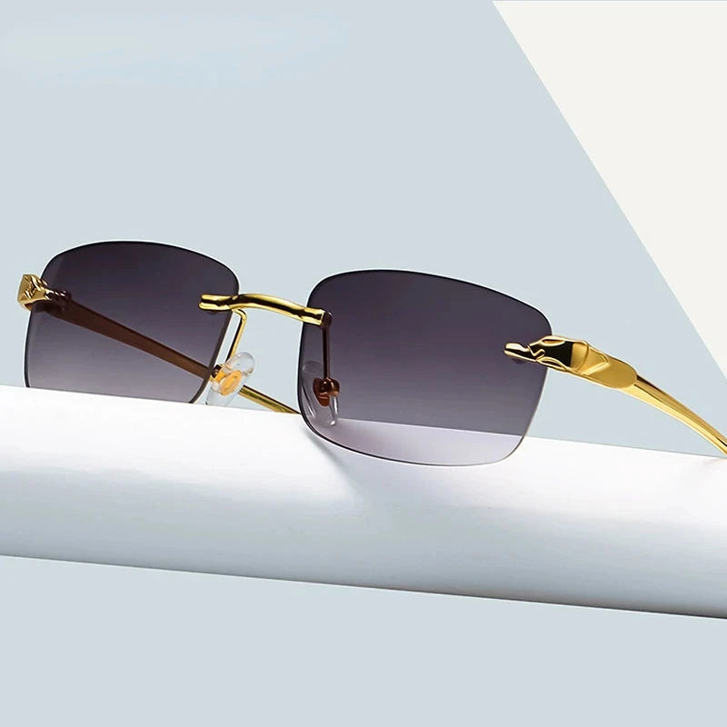 Rimless Leopard Head Sunglasses – Retro Rectangle Frameless Shades