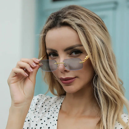 Rimless Leopard Head Sunglasses – Retro Rectangle Frameless Shades