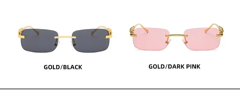 Rimless Leopard Head Sunglasses – Retro Rectangle Frameless Shades