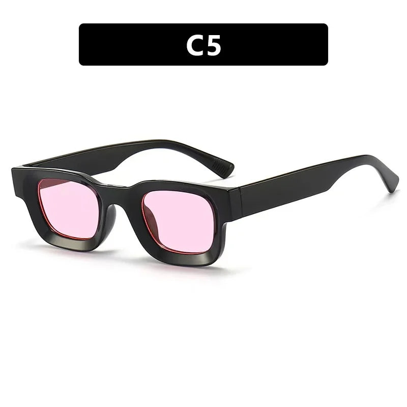 Unisex Small Rectangle Sunglasses – Thick Frame UV400 Shades