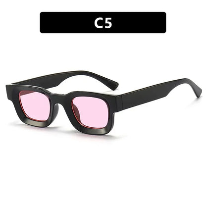 Unisex Small Rectangle Sunglasses – Thick Frame UV400 Shades