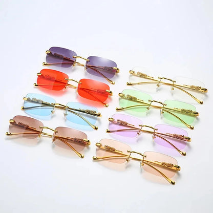 Rimless Leopard Head Sunglasses – Retro Rectangle Frameless Shades