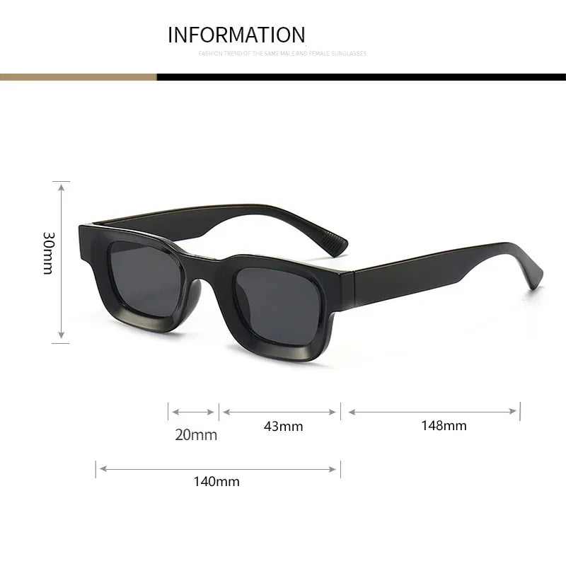 Unisex Small Rectangle Sunglasses – Thick Frame UV400 Shades