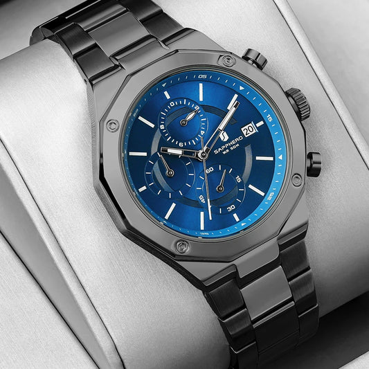 Montre homme SAPPHERO – Chronographe sport de luxe, mode et étanche, idéale en cadeau