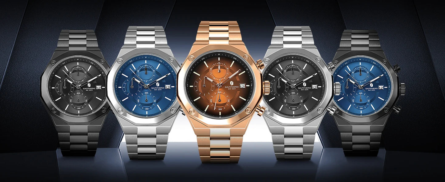 Montre homme SAPPHERO – Chronographe sport de luxe, mode et étanche, idéale en cadeau