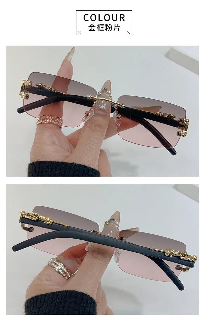 Frameless Rectangular Sunglasses – Unisex Vintage Style Shades
